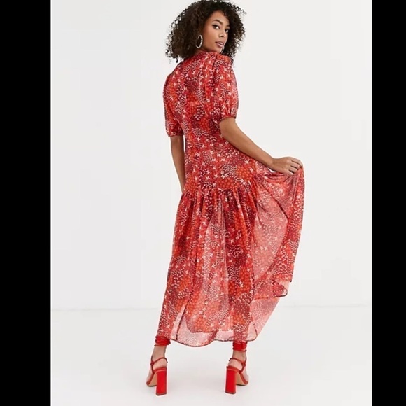 Asos Curve 14 Never Fully Dressed red floral print dress - Picture 6 of 12